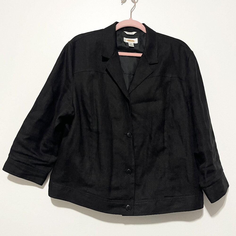 Talbots Womens Irish Linen Jacket 18 Black Minimalist Button Front Capsule Lagom